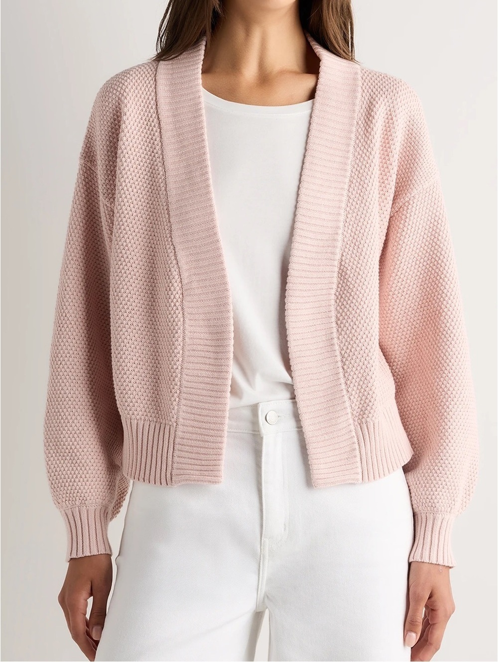 Quince Organic Cotton Waffle Stitch Open Cardigan Shell Pink Women’s XS